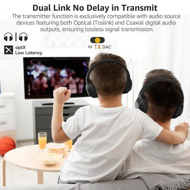 Alt view image 4 of 6 - DS700 HiFi Bluetooth Audio Transmitter Receiver for TV, Long Range Wireless Adapter with Audiophile DAC, LDAC/aptX HD/aptX LL, OLED Display, Optical & Coaxial Input/Output, RCA Output Only