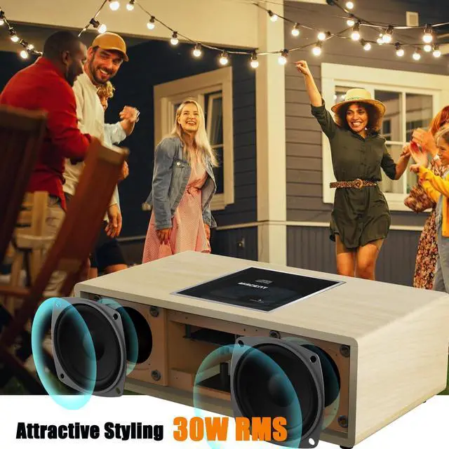 Alt view image 4 of 6 - Bluetooth Stereo System for Home with CD Player, Vintage Wooden Hi-Fi Music System with Bluetooth, FM Radio, AUX & USB Input, Remote Control, Compact Radio & Stereo