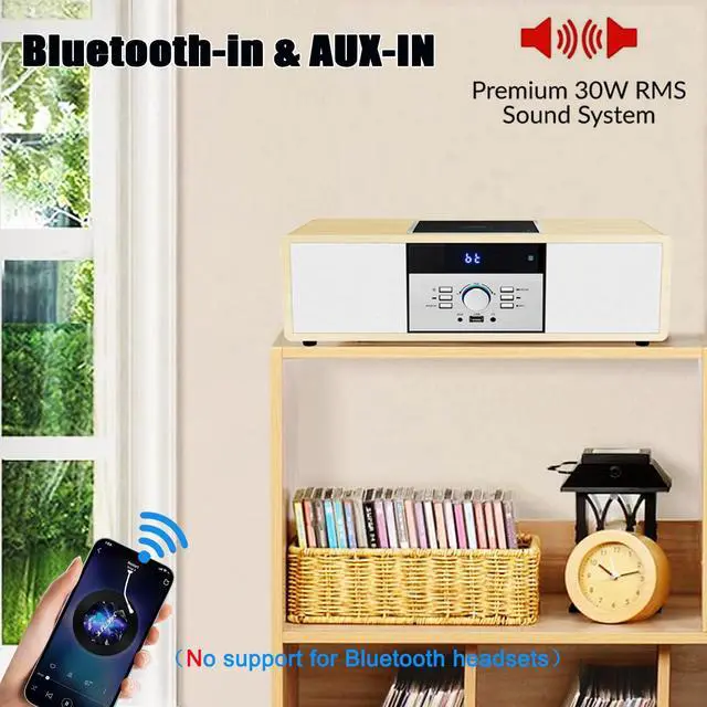 Alt view image 5 of 6 - Bluetooth Stereo System for Home with CD Player, Vintage Wooden Hi-Fi Music System with Bluetooth, FM Radio, AUX & USB Input, Remote Control, Compact Radio & Stereo