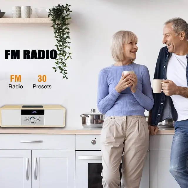 Alt view image 6 of 6 - Bluetooth Stereo System for Home with CD Player, Vintage Wooden Hi-Fi Music System with Bluetooth, FM Radio, AUX & USB Input, Remote Control, Compact Radio & Stereo