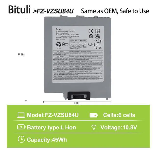 Alt view image 2 of 6 - FZ-VZSU84U FZ-VZSU84AU Laptop Battery Replacement for Panasonic Toughpad FZ-G1 Series FZ-G1AABDXER FZ-VZSU84A2K FZ-VZSU84A2R FZ-VZSU84A2U FZ-VZSU84AK FZ-VZSU84AR FZ-VZSU84K FZ-VZSU89U
