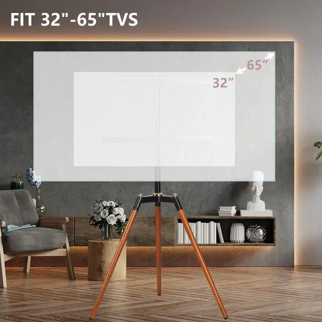 Alt view image 4 of 6 - Universal Tripod Easel TV Stand for 32-65 inch LED LCD Screen Flat Curved Screen, Height Adjustable Studio TV Display Stand with 140° Swivel for Bedroom, Living Room, Corner TV Stand