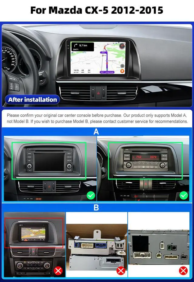 Alt view image 2 of 6 - 2G+64G Android 15 Car Stereo for Mazda CX-5 2012-2015 with Wireless Apple Carplay Android Auto,9" Touchscreen Car Radio with GPS Navigation,WiFi,Bluetooth,FM/RDS Radio,SWC,HiFi+AHD Backup Camera