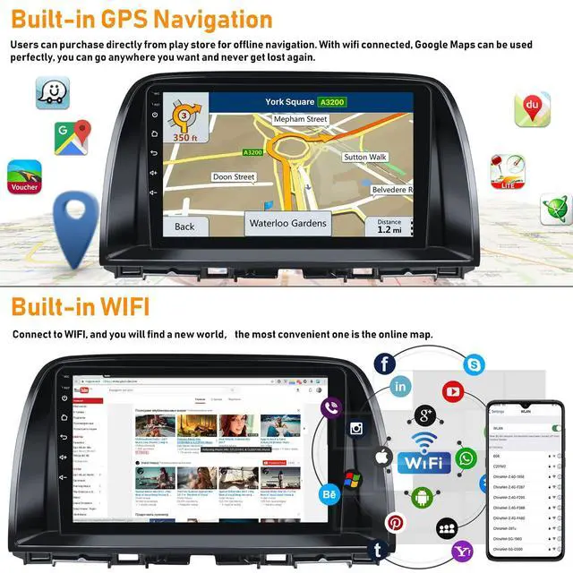 Alt view image 4 of 6 - 2G+64G Android 15 Car Stereo for Mazda CX-5 2012-2015 with Wireless Apple Carplay Android Auto,9" Touchscreen Car Radio with GPS Navigation,WiFi,Bluetooth,FM/RDS Radio,SWC,HiFi+AHD Backup Camera
