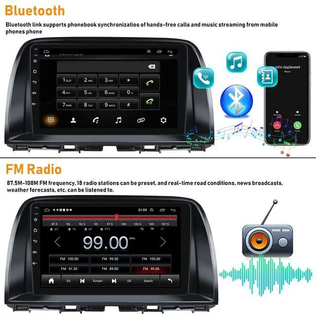 Alt view image 5 of 6 - 2G+64G Android 15 Car Stereo for Mazda CX-5 2012-2015 with Wireless Apple Carplay Android Auto,9" Touchscreen Car Radio with GPS Navigation,WiFi,Bluetooth,FM/RDS Radio,SWC,HiFi+AHD Backup Camera