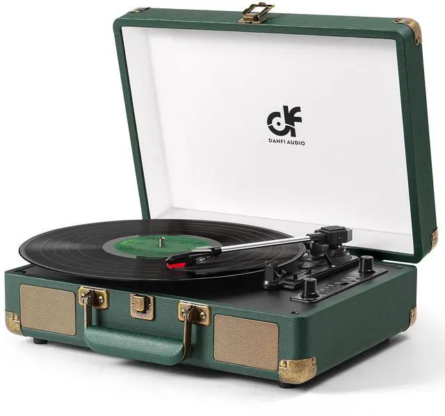 Main image of Bluetooth Record Player, 3-Speed Portable Suitcase Turntable with Built-in Speakers, USB Recording to MP3, RCA Line Out, AUX Input, Headphone Jack, Dark Green