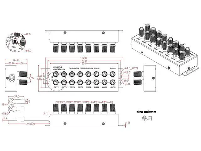Alt view image 4 of 5 - Banana Jack 8 Outlet DC Power Distribution Strip (with Cable)