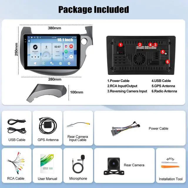 Alt view image 2 of 5 - 4G+64G Android Car Stereo for Honda Fit (Right-Hand Drive) 2007 2008 2009 2010 2011 2012 2013 Car Radio with Carplay Android Auto 10.1 Inch Touch Screen Head Unit Backup Camera WiFi GPS FM RDS