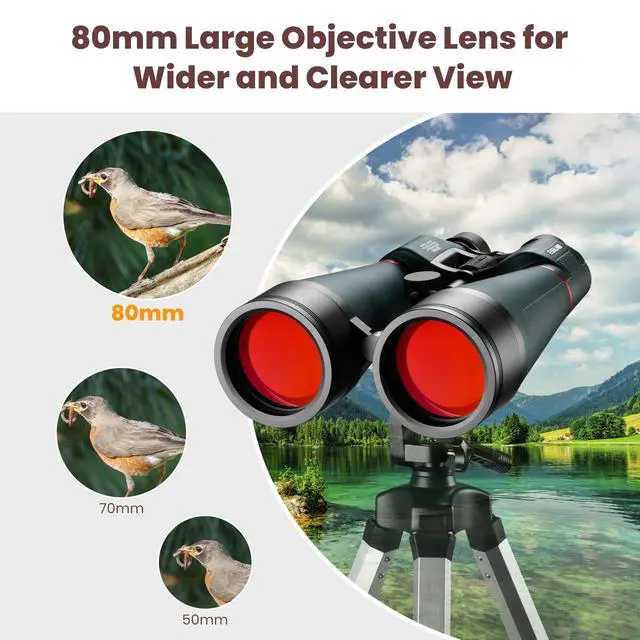 Alt view image 2 of 5 - 30x80 Astronomy Binoculars Giant for Adults, Waterproof Outdoor Binoculars for Travel Stargazing Bird Watching Hunting with Built-in Tripod Adapter and Carrying Bag (Black)