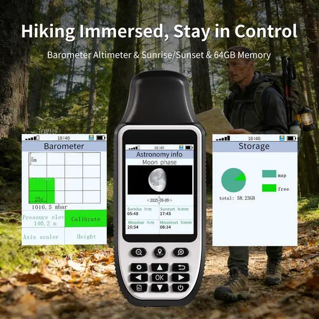 Alt view image 4 of 4 - S190 Handheld GPS Navigator, Rugged Handheld GPS for Hiking with 3-Axis Compass, 3.2" Color Display, Handheld GPS with Preloaded USA Topo Maps, 64GB Memory and Extra Battery Life