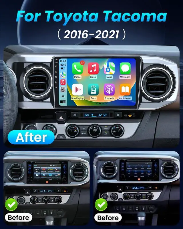 Alt view image 2 of 6 - Car Radio Stereo for Toyota Tacoma 2016-2021: 4Core + 64G ROM Android 10" Touch Screen Head Unit with Wireless Carplay and Android Auto 5G WiFi GPS Bluetooth FM SWC Backup Camera