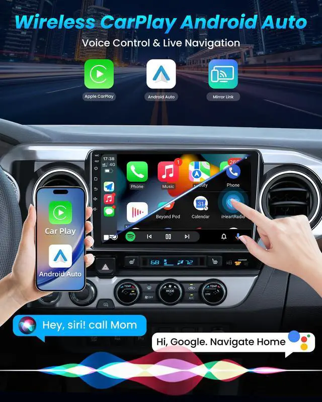 Alt view image 3 of 6 - Car Radio Stereo for Toyota Tacoma 2016-2021: 4Core + 64G ROM Android 10" Touch Screen Head Unit with Wireless Carplay and Android Auto 5G WiFi GPS Bluetooth FM SWC Backup Camera