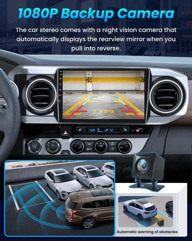 Alt view image 5 of 6 - Car Radio Stereo for Toyota Tacoma 2016-2021: 4Core + 64G ROM Android 10" Touch Screen Head Unit with Wireless Carplay and Android Auto 5G WiFi GPS Bluetooth FM SWC Backup Camera