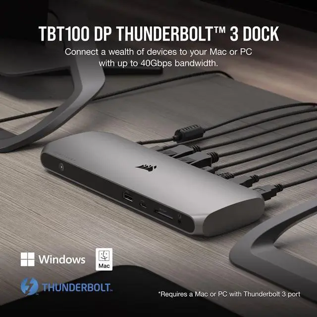 Alt view image 2 of 5 - TBT100 DP Thunderbolt 3 Dock with DisplayPort - 2X DisplayPort 1.4 at up to 4K60-2X USB Type-C 10Gbps Ports - 3X USB Type-A 5Gbps Ports