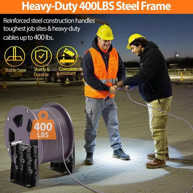Alt view image 2 of 6 - Heavy Duty Wire Dispenser Rack & Workstation, 400 LB Capacity Steel Cable Spool Holder, Tool-Free Setup for 34" Reels, Converts to Sawhorse, Shelf & Seat