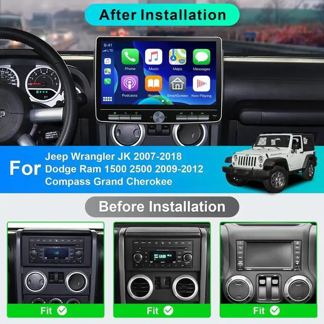 Main image of 8 Core Car Radio 64G for Jeep Wrangler JK Compass Grand Cherokee Dodge Ram Upgrade Stereo Wireless CarPlay Android Auto,10.1 '' Touchscreen Head Unit Knob Design GPS WiFi AM/FM SWC