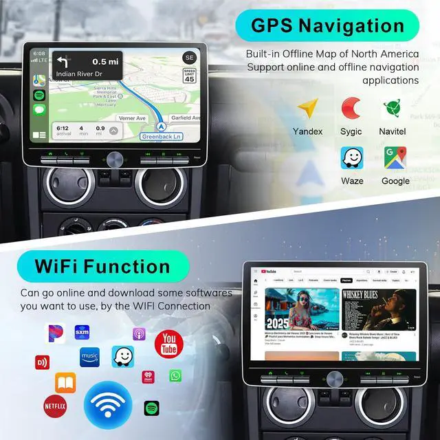 Alt view image 3 of 4 - 8 Core Car Radio 64G for Jeep Wrangler JK Compass Grand Cherokee Dodge Ram Upgrade Stereo Wireless CarPlay Android Auto,10.1 '' Touchscreen Head Unit Knob Design GPS WiFi AM/FM SWC