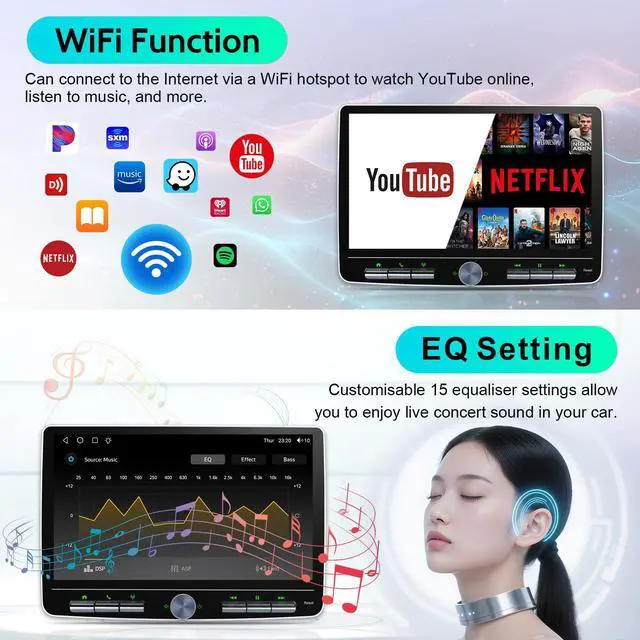 Alt view image 4 of 4 - 8 Core Car Radio 64G for Jeep Wrangler JK Compass Grand Cherokee Dodge Ram Upgrade Stereo Wireless CarPlay Android Auto,10.1 '' Touchscreen Head Unit Knob Design GPS WiFi AM/FM SWC