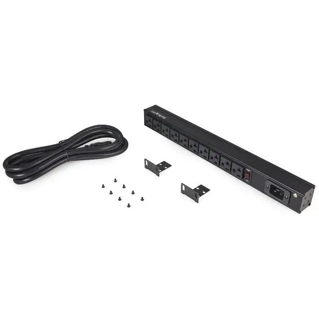 Alt view image 2 of 5 - 10 Outlet Rack Mount Power Strip 125V/16 Amp - 1U Horizontal 19" Rackmount PDU - NEMA 5-20P Input - 10x NEMA 5-15/20R Outlets - Rack Mount PDU - UL Listed - 8ft Power Cord (RKPW101920)