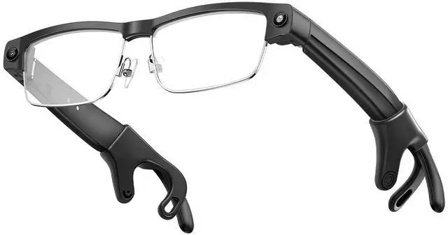 Main image of Smart Glasses with Camera 4K, AI Smart Glasses with Video Recording with Chat GPT for Men, Lightweight Open-Ear Bluetooth Audio,160+ Language Translate,Color-Change Lens (Silver Half-Frame)