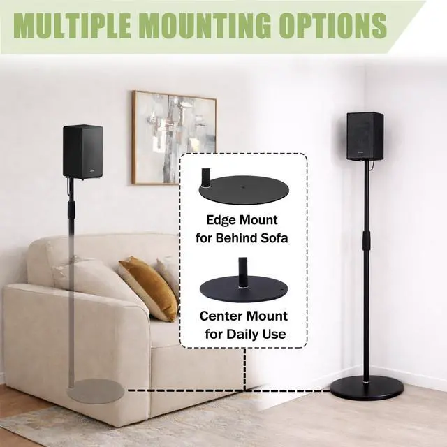 Alt view image 3 of 6 - Speaker Stands Pair for Surround Sound,Height Adjustable 29.5-55.9",Black Alloy Steel Bookshelf Speaker Stand Compatible with Bose Sony JBL Samsung Polk Yamaha,Cable Management,17lbs Capacity