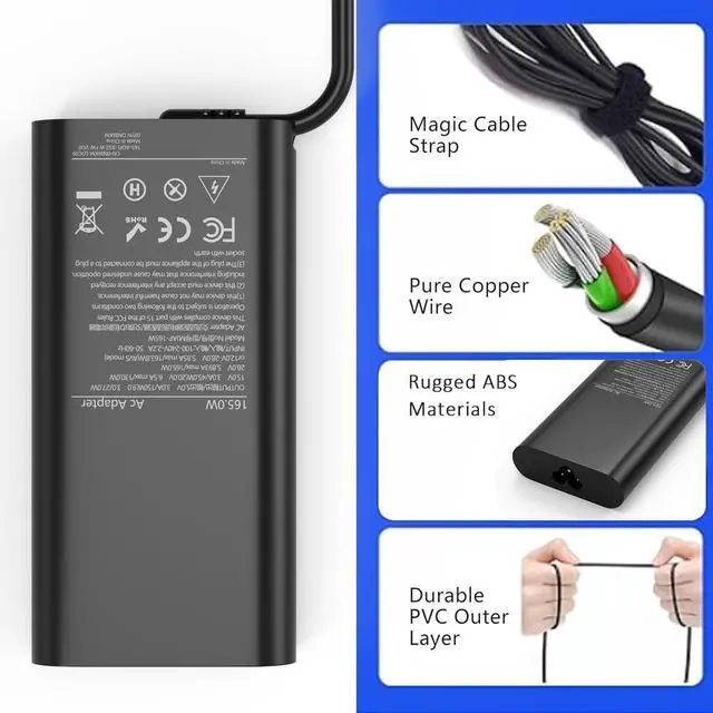 Alt view image 5 of 6 - 165W Gan USB C Charger Compatible with Dell Precision 5690 5680 3581 3580,Latitude 7640 7340 5540 5440 9440, Inspiron-14 16 Plus 7640 7430 Pro Rugged Laptop DA165PM210,LA165PM210,HA165PM210