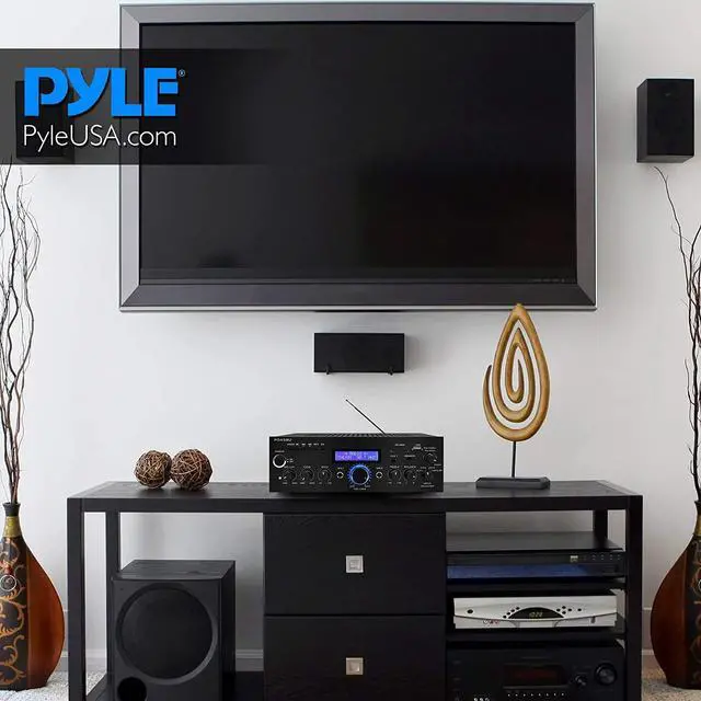 Alt view image 2 of 6 - 200 Watt Audio Stereo Receiver - Wireless Bluetooth Home Power Amplifier Home Entertainment System w/ AUX IN, USB Port, DVD CD Player, AM FM Radio, 2 Karaoke Microphone Input, Remote - PDA5BU.0