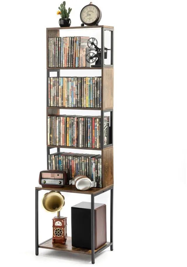 Main image of DVD Shelf, Wooden CD Storage Rack, CD Holder with Adjustable Dividers, DVD Tower Rack, Media Storage Shelf for CDs/DVDs, Books, Video Games, Suitable for Living Room, Bedroom, Home Office