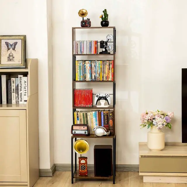 Alt view image 2 of 6 - DVD Shelf, Wooden CD Storage Rack, CD Holder with Adjustable Dividers, DVD Tower Rack, Media Storage Shelf for CDs/DVDs, Books, Video Games, Suitable for Living Room, Bedroom, Home Office