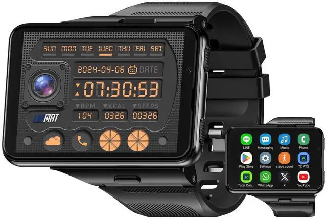 Main image of 2.88" Large Screen 4G SIM Card Smart Watch, Android 11 Smartwatch with Phone Call, 6GB+128GB Dual Cameras, Detachable Watch Head,1500mAh Sport WiFi Bluetooth GPS Smart Watches(Black)