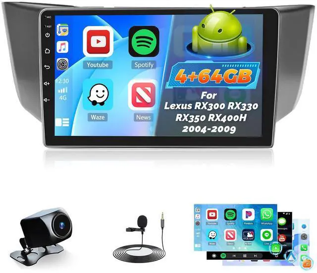Main image of 4+64G Android 15 Car Radio for Lexus RX300 RX330 RX350 RX400H 2004-2009, 9 inch 1280 * 720 Touch Screen Car Stereo with Carplay Android Auto 5GHz WiFi GPS Navigation Bluetooth 5.0 FM RDS SWC