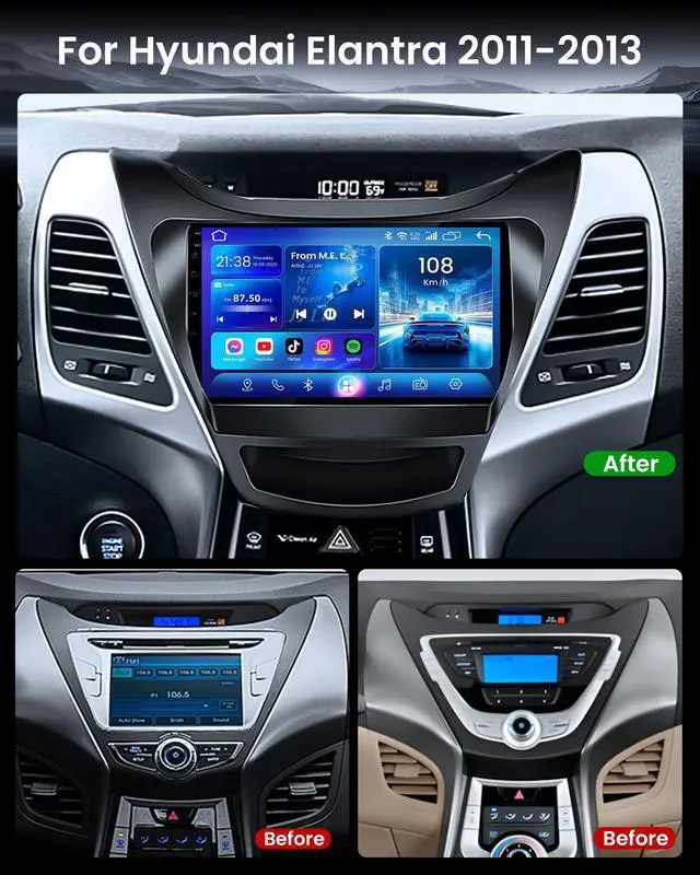 Alt view image 6 of 6 - 4G RAM+64G ROM Car Radio for Hyundai Elantra 2011-2013: Android 13 Head Unit Car Stereo Upgrade with Wireless Carplay Android Auto 9 inch 1280 * 800 Touchscreen GPS Bluetooth 5GWiFi Backup Camera