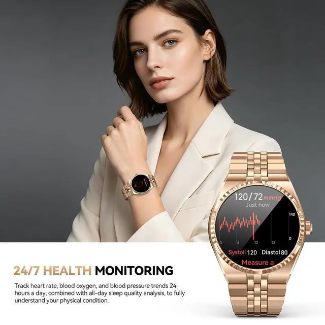 Alt view image 3 of 6 - Business Luxury Smartwatch, 1.32" AMOLED HD Screen, Bluetooth 5.4 Calls, Stainless Steel Strap, 160+ Sports Modes, Fitness Watch with Heart Rate/SpO2/Sleep/Blood Pressure Monitor, iOS and Android Gold