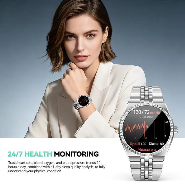 Alt view image 3 of 6 - Smart Watch with 1.32" AMOLED Display, Bluetooth 5.4 Calls, 160+ Sports Modes, Fitness Tracker with Heart Rate/SpO2/Blood Pressure/Sleep Monitor, Waterproof Watch for Men Women Android and iOS Silver