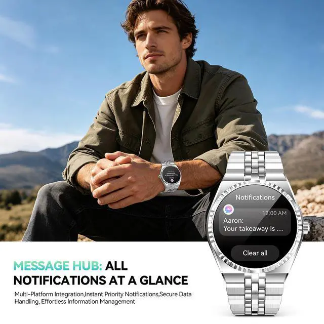 Alt view image 5 of 6 - Smart Watch with 1.32" AMOLED Display, Bluetooth 5.4 Calls, 160+ Sports Modes, Fitness Tracker with Heart Rate/SpO2/Blood Pressure/Sleep Monitor, Waterproof Watch for Men Women Android and iOS Silver