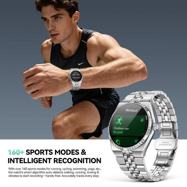 Alt view image 6 of 6 - Smart Watch with 1.32" AMOLED Display, Bluetooth 5.4 Calls, 160+ Sports Modes, Fitness Tracker with Heart Rate/SpO2/Blood Pressure/Sleep Monitor, Waterproof Watch for Men Women Android and iOS Silver