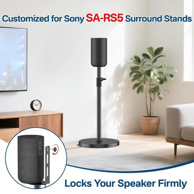Alt view image 2 of 6 - Height Adjustable Floor Speaker Stands Pair for Sony SA-RS5 Speaker Stands - Heavy-Duty Surround Sound Speaker Stand for Sony SA-RS5 Wireless Rear Speaker Stands with Cable Management (Stand Only)