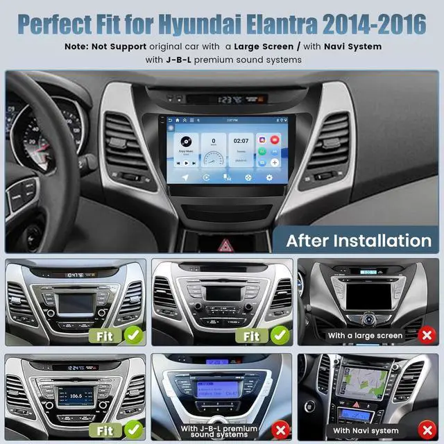 Alt view image 2 of 6 - 4+64G Android 15 Car Radio for Hyundai Elantra 2014-2016, 9" Touchscreen for Elantra Car Stereo, Wireless CarPlay/Android Auto, 5GHz WiFi, Bluetooth 5.0, EQ, DSP, GPS, 1280 * 720, Backup Camera