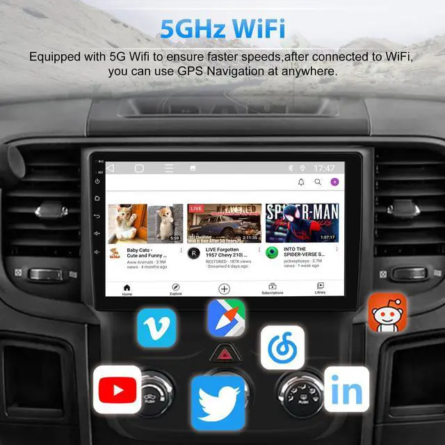 Alt view image 4 of 6 - Android Car Radio for Dodge RAM 1500 2500 3500 2013 2014 2015 2016 2017 2018, 9" Ram 1500 Radio Replacement Support 5G WiFi CarPlay Android Auto - with Camera (Only fit Manual AC)