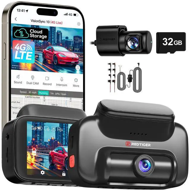 Main image of 4G LTE Dash Cam Front and Rear,Remote Live Stream, 30-Day Cloud Storage, 2.5K + 1080P, Emergency Alert, GPS, Built-in SIM (AT&T), Parking Monitor, 32GB Card & Hardwire Kit Included (VS10)
