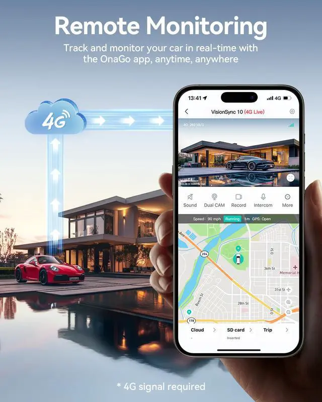 Alt view image 3 of 6 - 4G LTE Dash Cam Front and Rear,Remote Live Stream, 30-Day Cloud Storage, 2.5K + 1080P, Emergency Alert, GPS, Built-in SIM (AT&T), Parking Monitor, 32GB Card & Hardwire Kit Included (VS10)