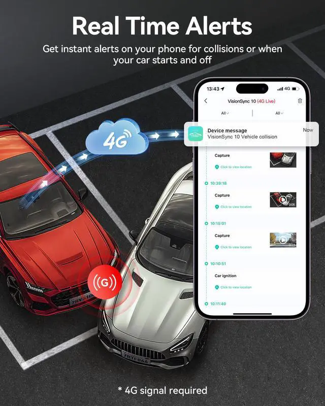 Alt view image 4 of 6 - 4G LTE Dash Cam Front and Rear,Remote Live Stream, 30-Day Cloud Storage, 2.5K + 1080P, Emergency Alert, GPS, Built-in SIM (AT&T), Parking Monitor, 32GB Card & Hardwire Kit Included (VS10)
