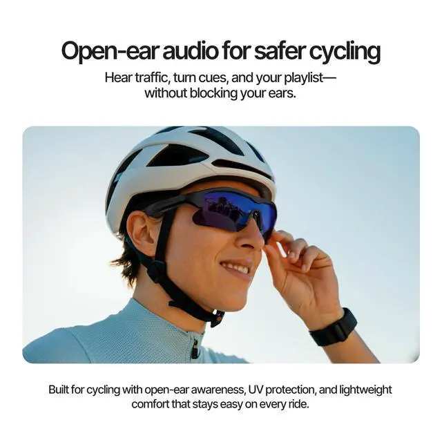 Alt view image 2 of 6 - Cycling Bluetooth Glasses with Open-Ear Hi-Fi Audio, AI Noise-Canceling Mic, UV400 Protection, IPX4 Waterproof, All-Day Battery, Ultra-Light 40g, Wind Noise Reduction, for Biking, Running & Scootering