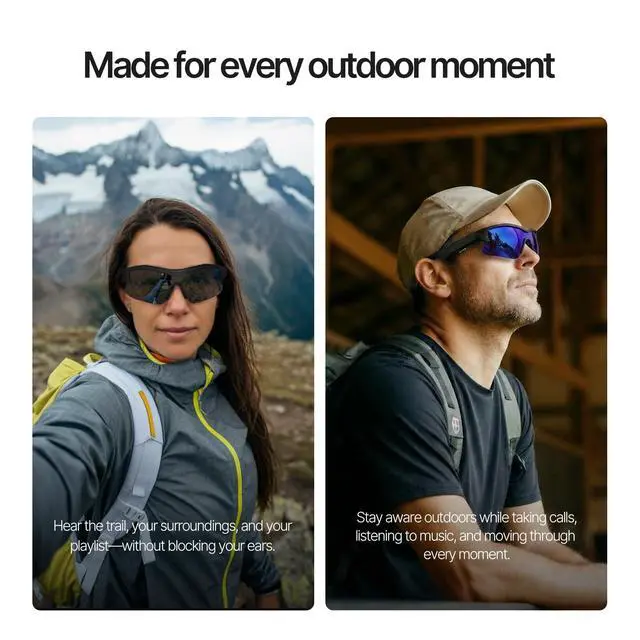 Alt view image 3 of 6 - Cycling Bluetooth Glasses with Open-Ear Hi-Fi Audio, AI Noise-Canceling Mic, UV400 Protection, IPX4 Waterproof, All-Day Battery, Ultra-Light 40g, Wind Noise Reduction, for Biking, Running & Scootering