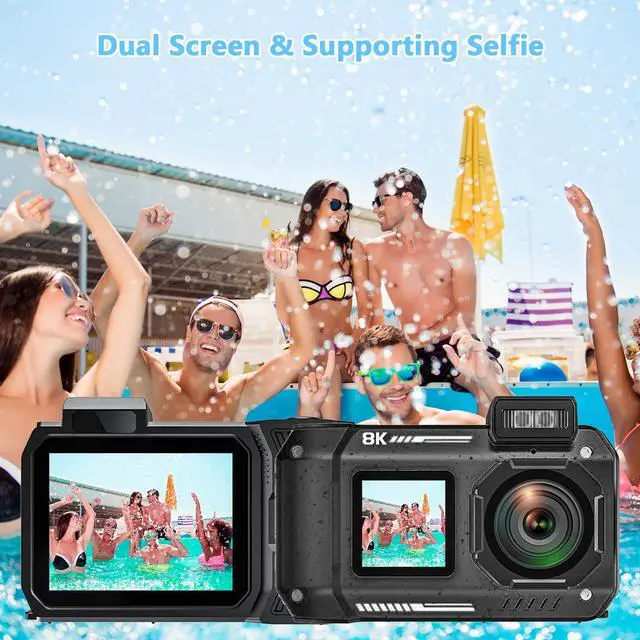 Alt view image 4 of 6 - 8K Waterproof Digital Camera Snorkeling: 70MP 33FT Compact Rugged Underwater Camera HD Dual-Screen with 18X Zoom Selfie 64GB Card & 2500 mAh Battery for Outdoor Scuba Diving Fishing Swimming Black