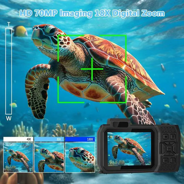 Alt view image 5 of 6 - 8K Waterproof Digital Camera Snorkeling: 70MP 33FT Compact Rugged Underwater Camera HD Dual-Screen with 18X Zoom Selfie 64GB Card & 2500 mAh Battery for Outdoor Scuba Diving Fishing Swimming Black