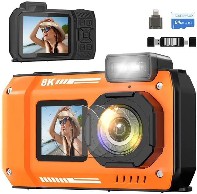 Main image of 8K Underwater Camera 33FT Waterproof Camera with 64GB Card 70MP 18X Zoom Waterproof Digital Camera Auto Focus Dual-Screen Selfie 2500mAh Battery Dustproof Shockproof