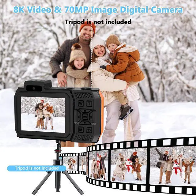 Alt view image 2 of 6 - 8K Underwater Camera 33FT Waterproof Camera with 64GB Card 70MP 18X Zoom Waterproof Digital Camera Auto Focus Dual-Screen Selfie 2500mAh Battery Dustproof Shockproof