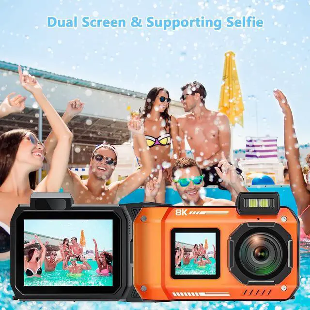 Alt view image 4 of 6 - 8K Underwater Camera 33FT Waterproof Camera with 64GB Card 70MP 18X Zoom Waterproof Digital Camera Auto Focus Dual-Screen Selfie 2500mAh Battery Dustproof Shockproof