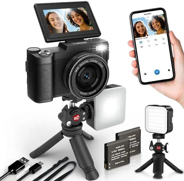 Main image of 5K Digital Camera for Photography 64MP WiFi Vlogging Camera for YouTube Auto-Focus Video Camera with Flip Screen Compact Digital Cameras with Batteries, Selfie Light, Desktop Tripod